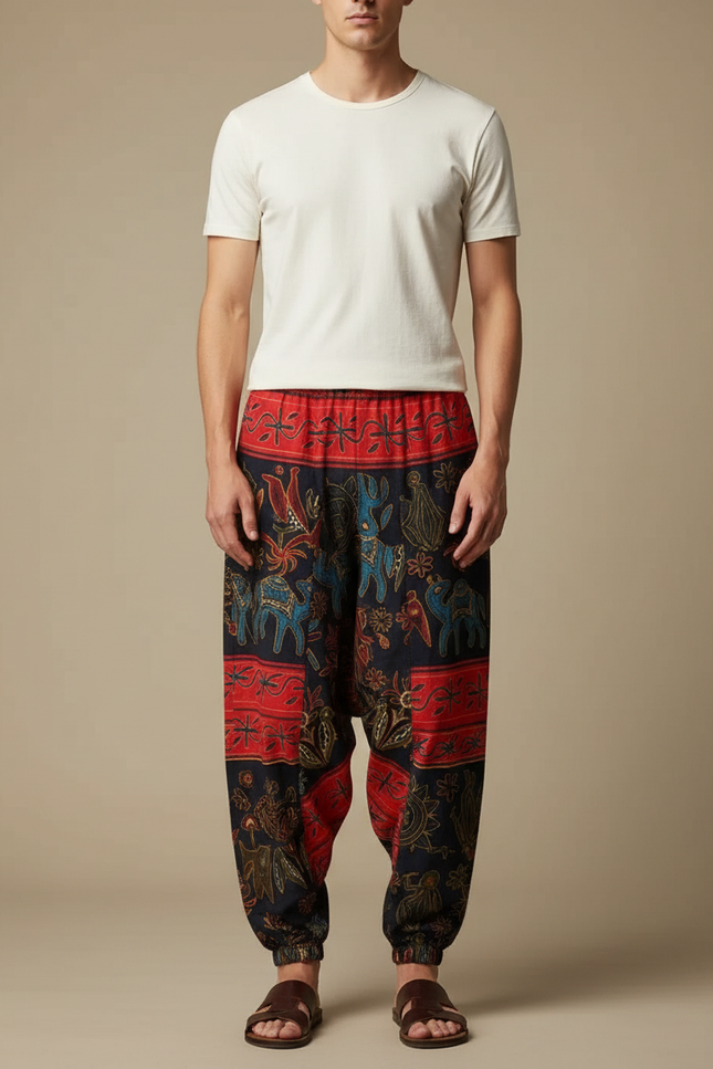 Pantalon Chinois Homme Bleu Marine Sarouel - Multicolore Coton