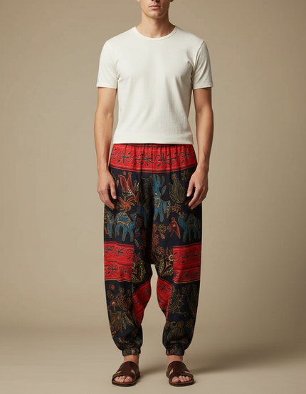 Pantalon Chinois Homme Bleu Marine Sarouel - Multicolore Coton