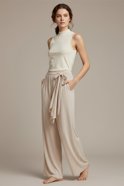 Pantalon Chinois Beige Fluide Ample Moderne Danse - Viscose