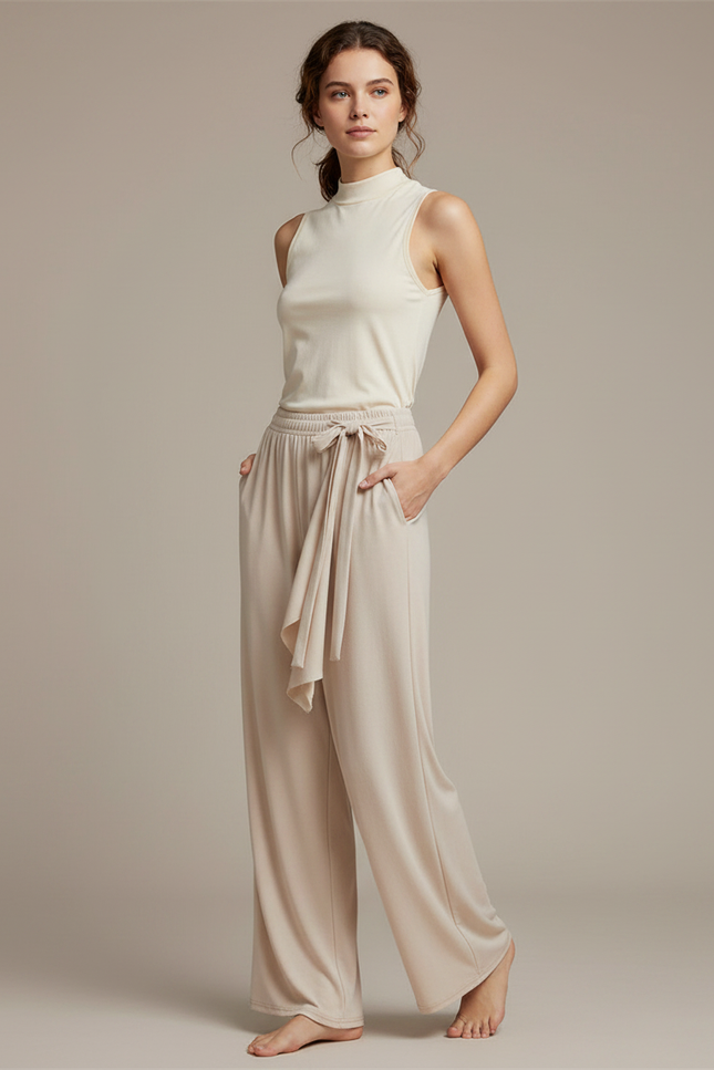 Pantalon Chinois Beige Fluide Ample Moderne Danse - Viscose