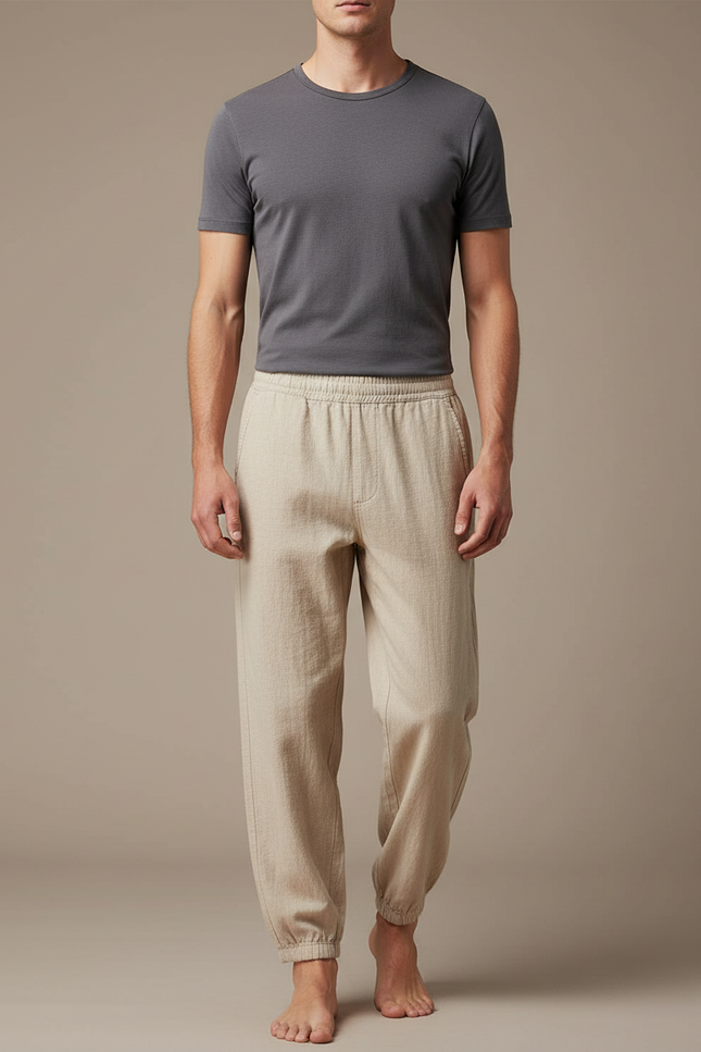 Pantalon Chinois Beige Coton Jogger Décontracté Confortable Homme