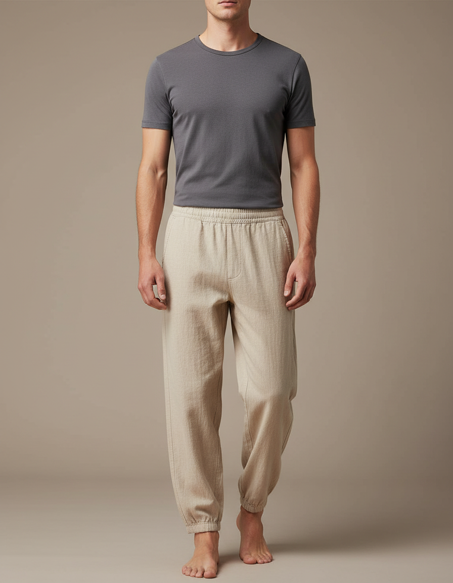 Pantalon Chinois Beige Coton Jogger Décontracté Confortable Homme