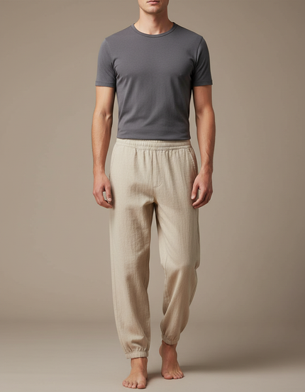 Pantalon Chinois Beige Coton Jogger Décontracté Confortable Homme