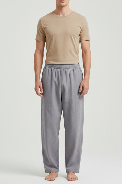 Pantalon Chinois Gris Décontracté Lin Ample Homme