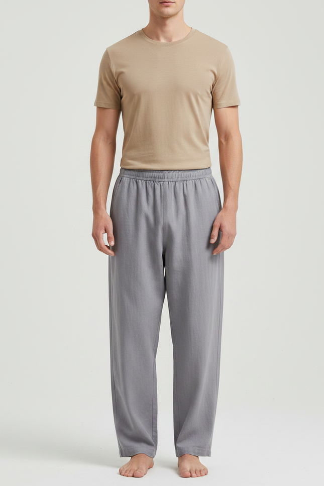 Pantalon Chinois Gris Décontracté Lin Ample Homme