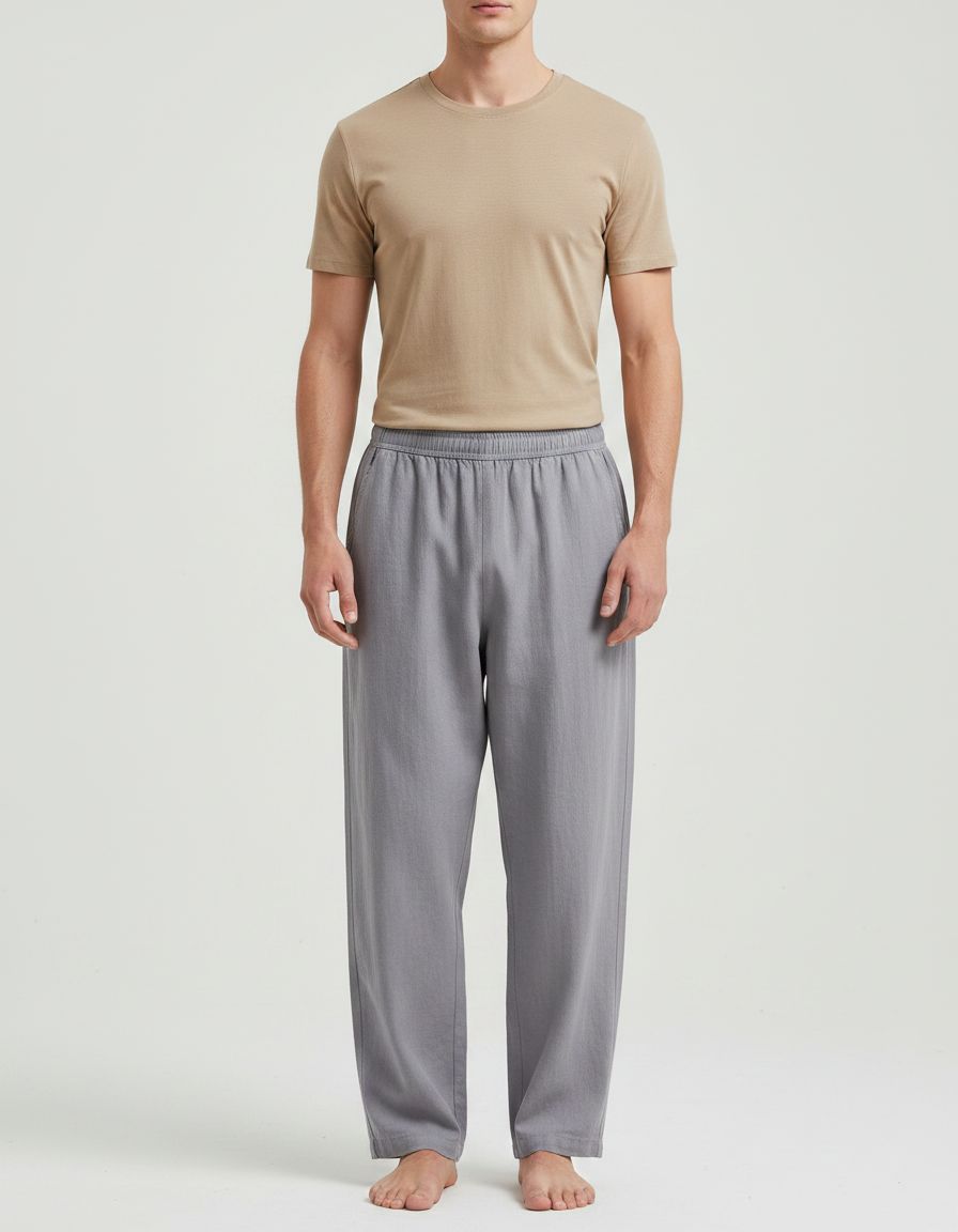 Pantalon Chinois Gris Décontracté Lin Ample Homme