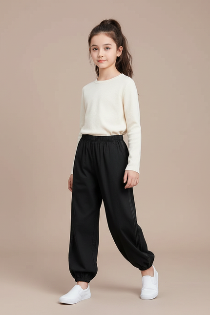 Pantalon Chinois Noir Ample Élastiqué Enfant - Toile