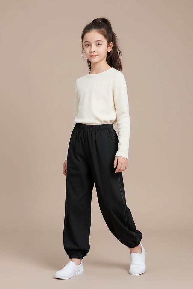 Pantalon Chinois Noir Ample Élastiqué Enfant - Toile