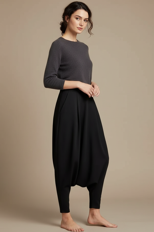 Pantalon Chinois Noir Ample Harem Fluide Femme - Polyester