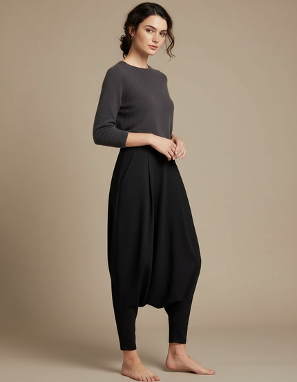 Pantalon Chinois Noir Ample Harem Fluide Femme - Polyester