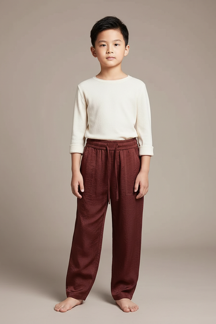 Pantalon Chinois Marron Satiné Ample Fluide Enfant