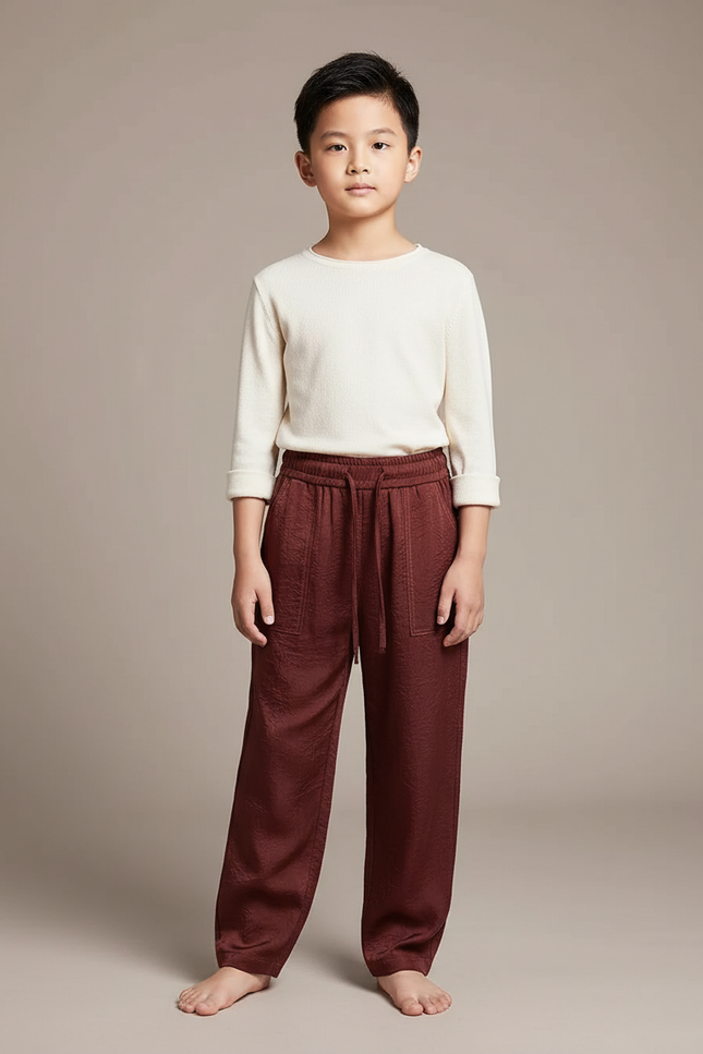 Pantalon Chinois Marron Satiné Ample Fluide Enfant