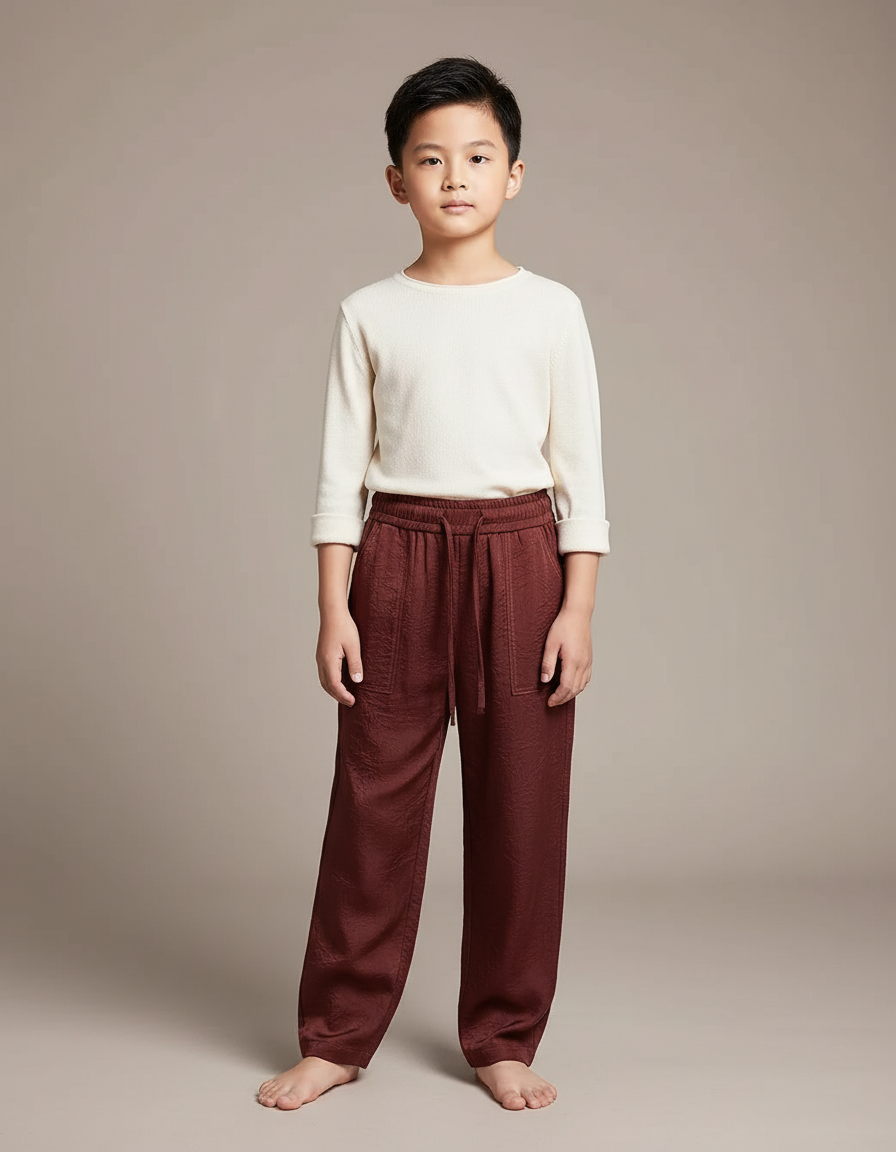 Pantalon Chinois Marron Satiné Ample Fluide Enfant