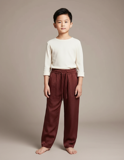 Pantalon Chinois Marron Satiné Ample Fluide Enfant
