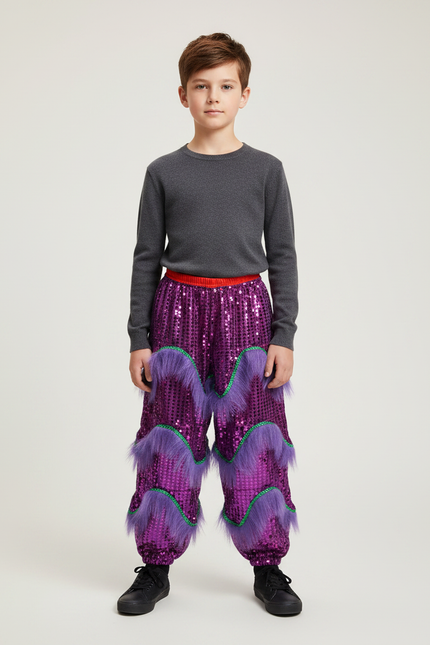 Pantalon Chinois Violet Pailleté Franges Danse Enfant - Polyester