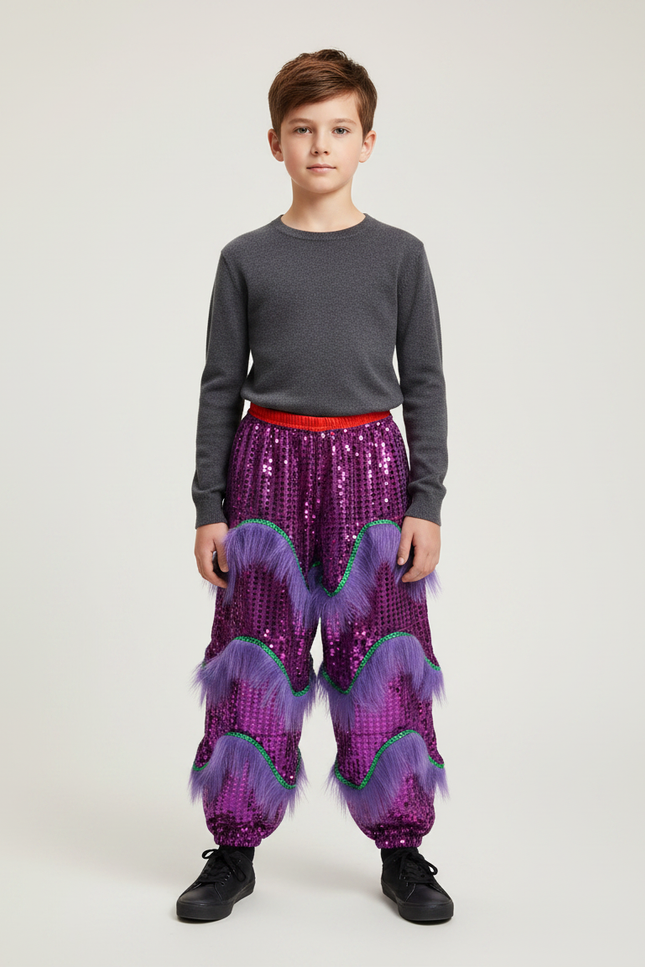 Pantalon Chinois Violet Pailleté Franges Danse Enfant - Polyester