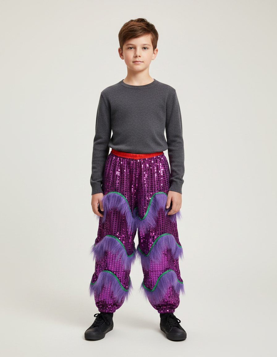 Pantalon Chinois Violet Pailleté Franges Danse Enfant - Polyester