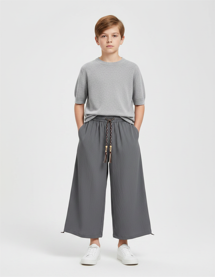 Pantalon Chinois Gris Ample Fluide Décontracté Enfant - Lin
