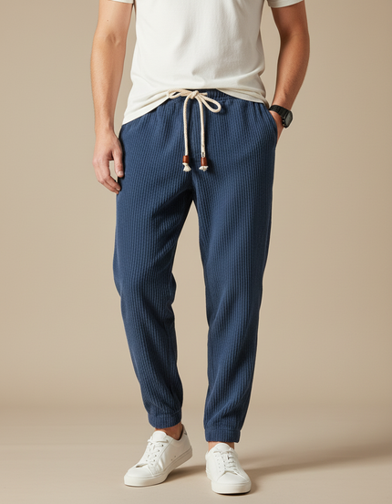 Pantalon Chinois Bleu Côtelé Harem Cordon Décontracté Homme - Cordé