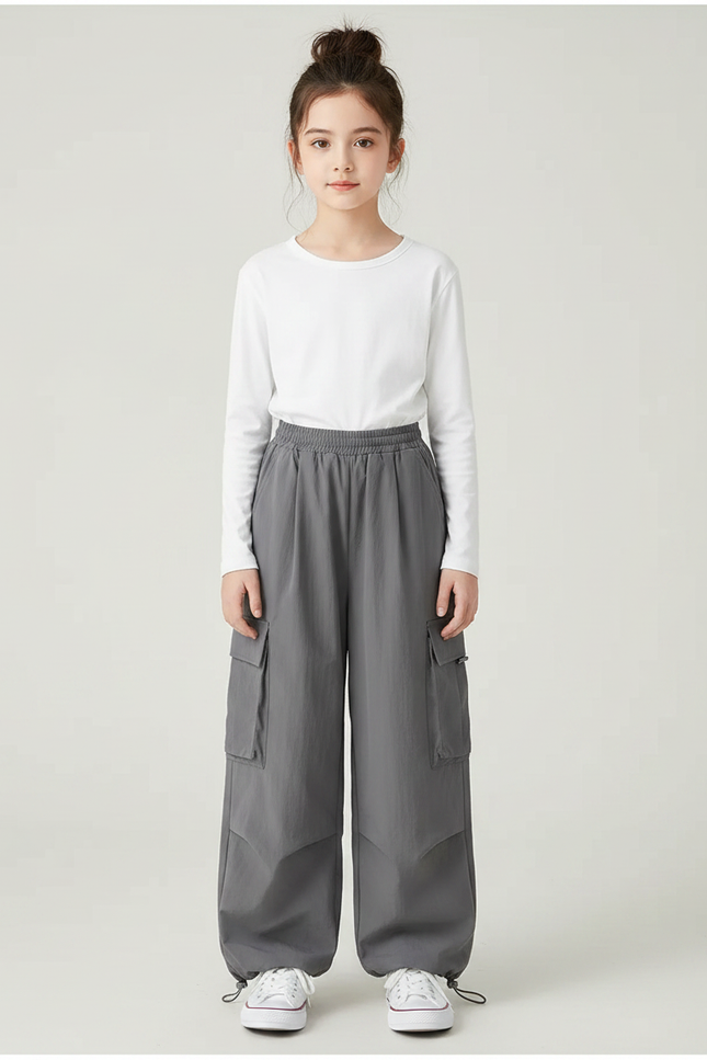 Pantalon Chinois Gris Ample Cargo Enfant Décontracté - Polyester