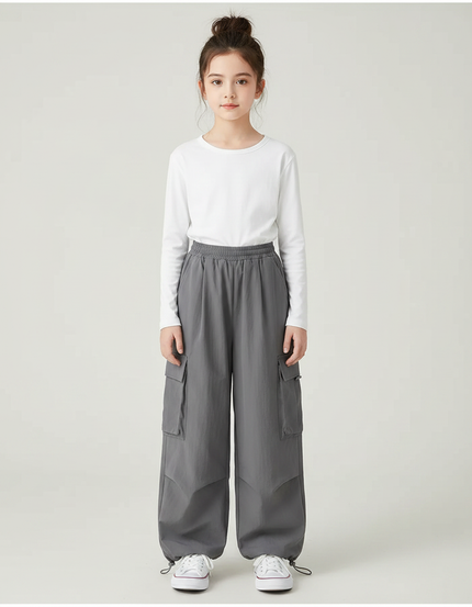 Pantalon Chinois Gris Ample Cargo Enfant Décontracté - Polyester