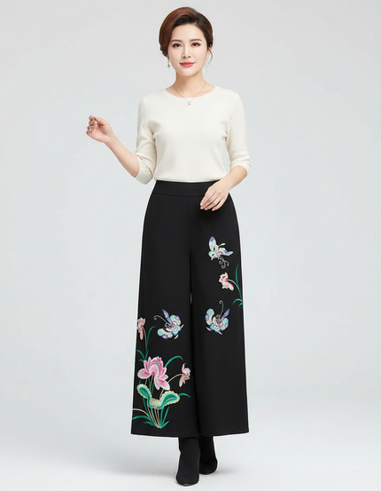 Pantalon Chinois Femme Noir Large Soie - Polyester
