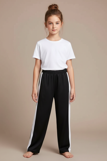 Pantalon Chinois Noir Blanc Ample Sport Enfant - Polyester