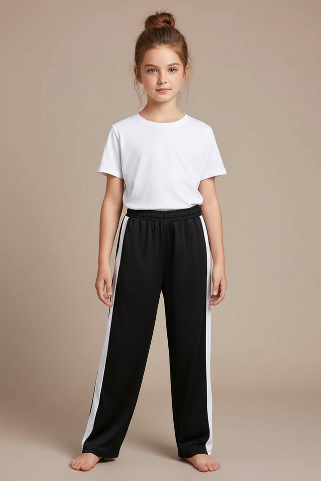 Pantalon Chinois Noir Blanc Ample Sport Enfant - Polyester