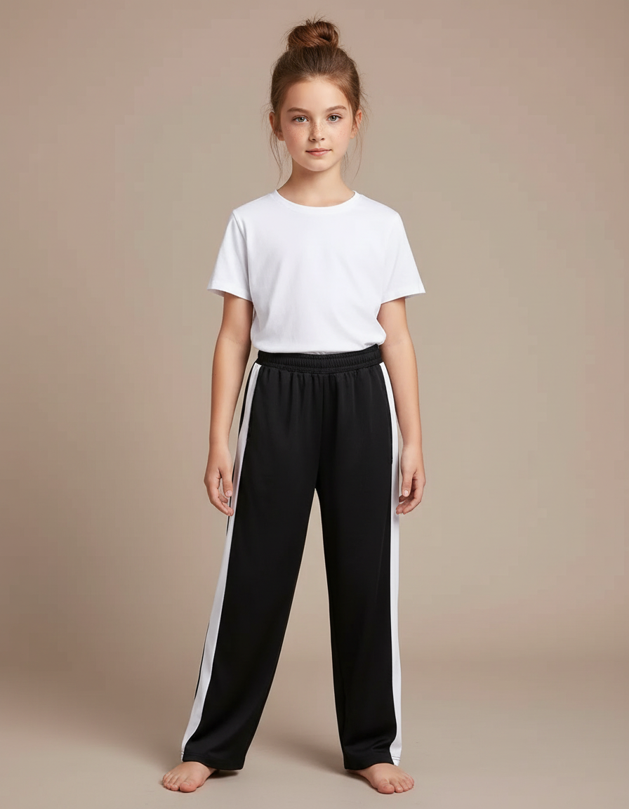 Pantalon Chinois Noir Blanc Ample Sport Enfant - Polyester