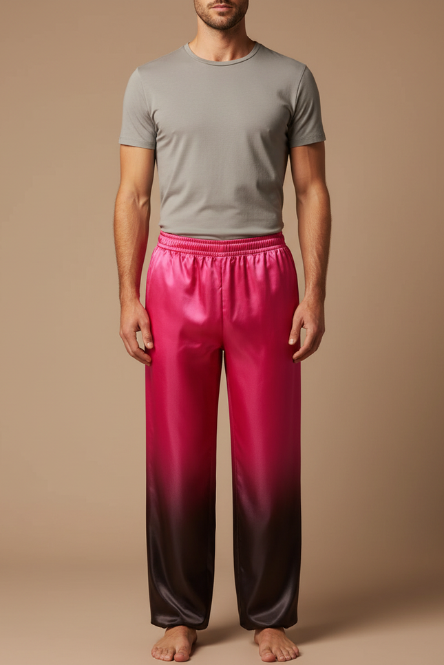 Pantalon Chinois Rose Dégradé Satin Ample Homme