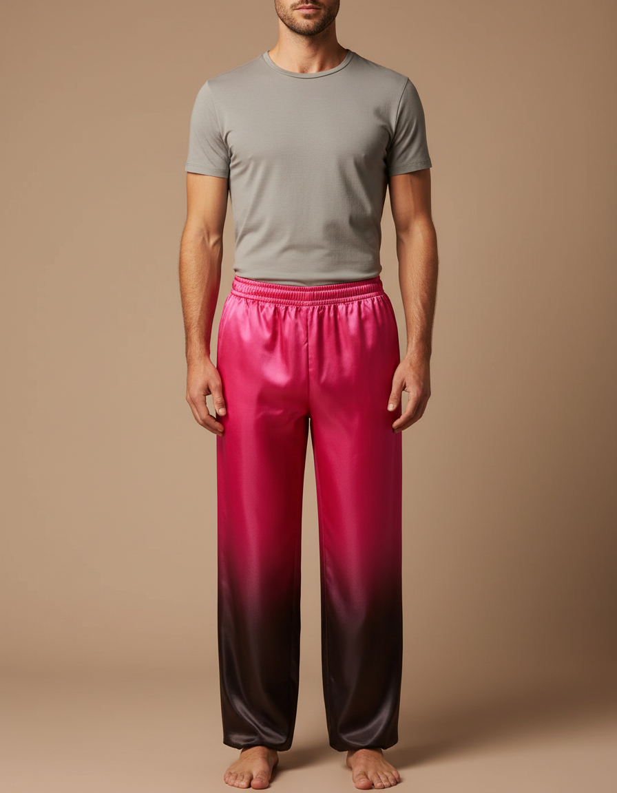 Pantalon Chinois Rose Dégradé Satin Ample Homme