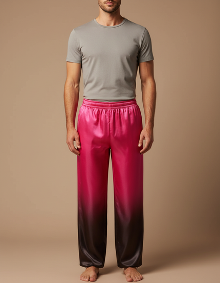 Pantalon Chinois Rose Dégradé Satin Ample Homme