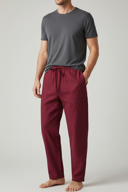 Pantalon Chinois Bordeaux Coton Ample Cordon Homme