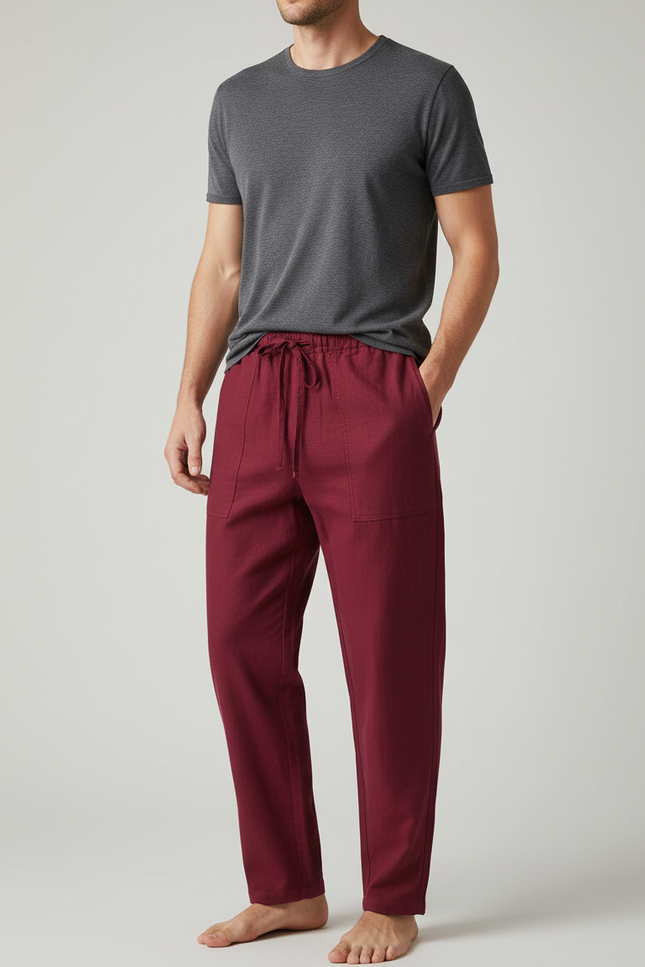 Pantalon Chinois Bordeaux Coton Ample Cordon Homme