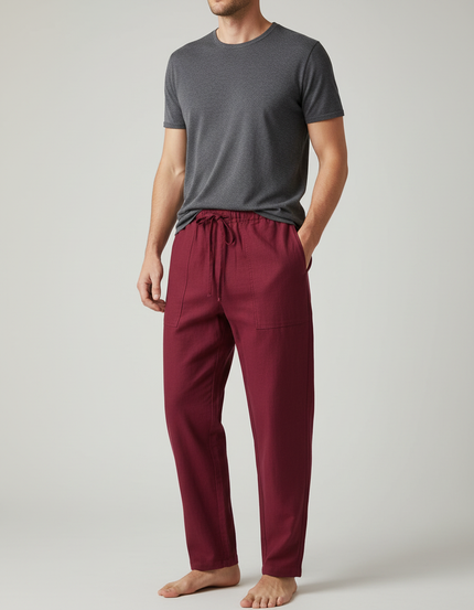 Pantalon Chinois Bordeaux Coton Ample Cordon Homme