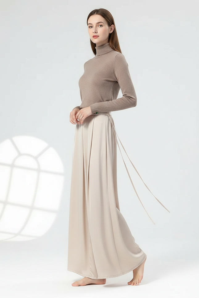 Pantalon Chinois Beige Fluide Ample Danse Femme - Satin