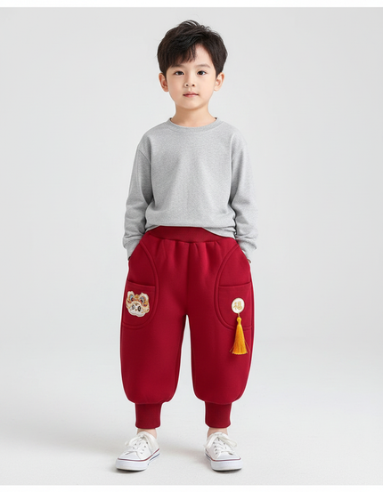 Pantalon Chinois Rouge Velours Épais Hiver Enfant