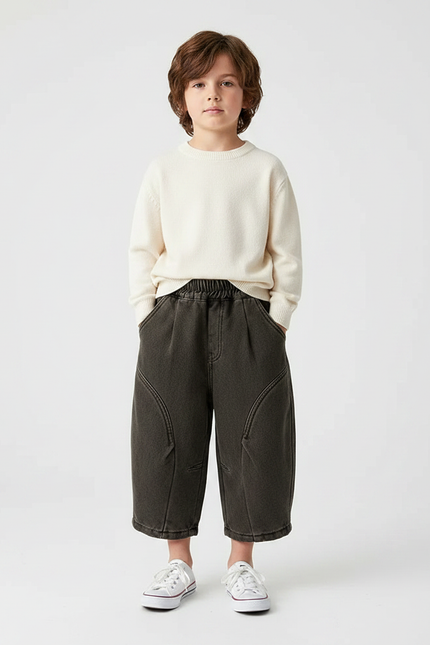 Pantalon Chinois Ample Gris Élastique Enfant - Jean