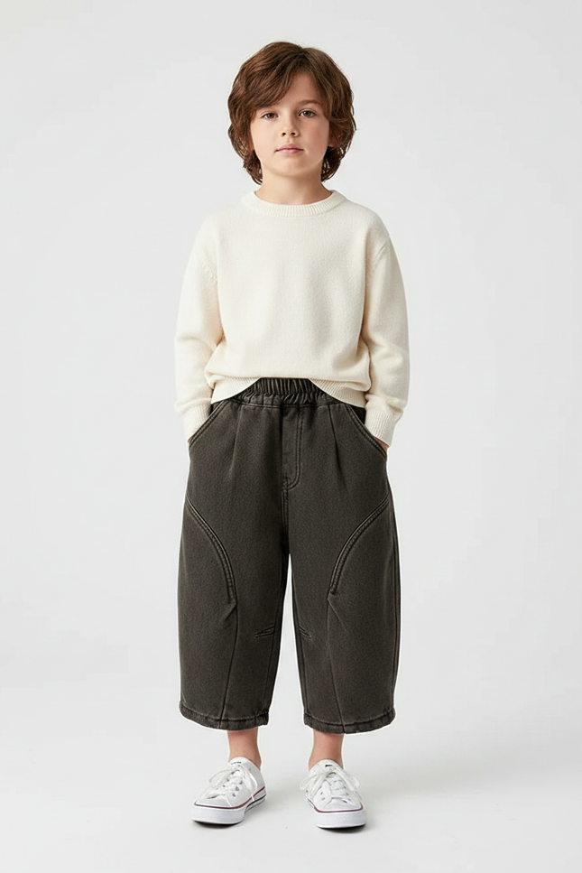 Pantalon Chinois Ample Gris Élastique Enfant - Jean