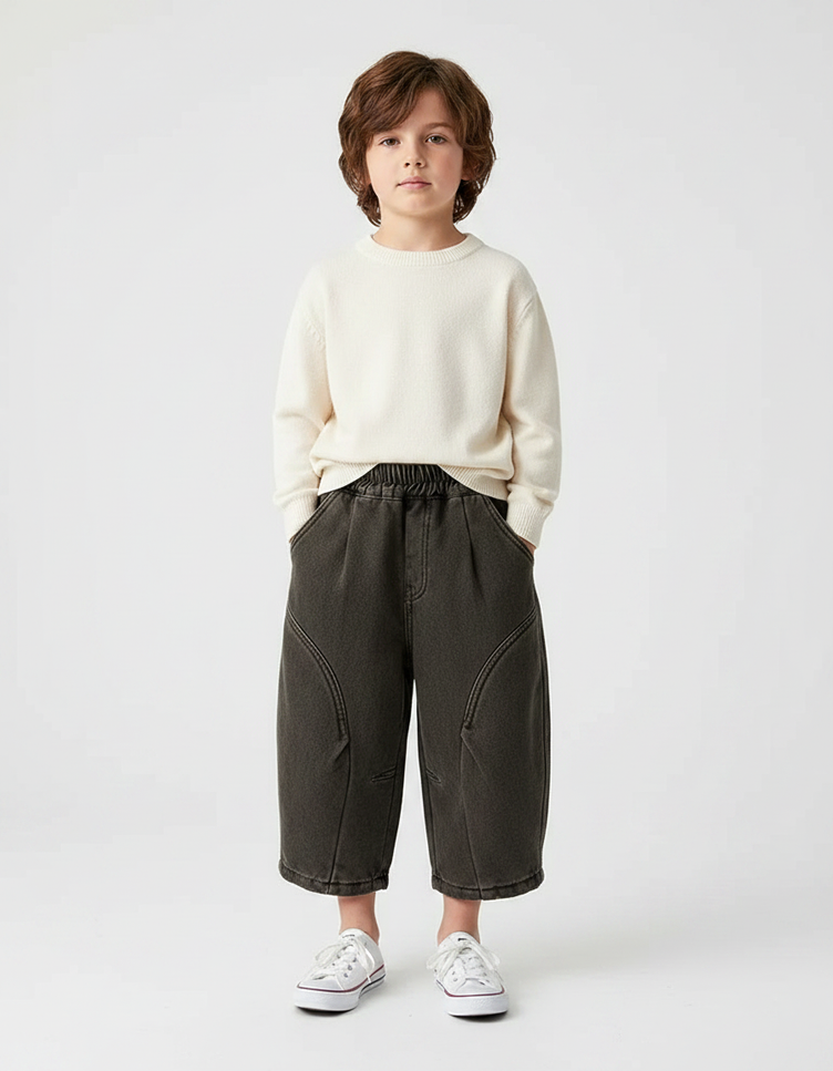 Pantalon Chinois Ample Gris Élastique Enfant - Jean