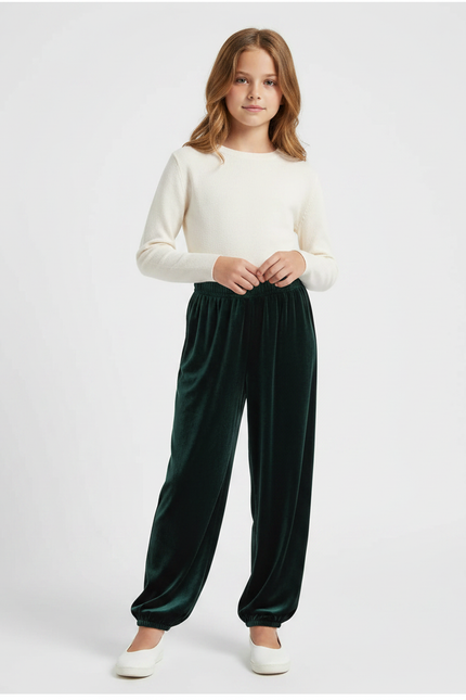 Pantalon Chinois Velours Vert Ample Élastique Enfant