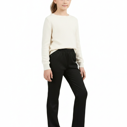 Pantalon Chinois Noir Côtelé Élastique Fille Élégant - Cordé
