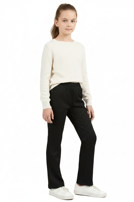 Pantalon Chinois Noir Côtelé Élastique Fille Élégant - Cordé