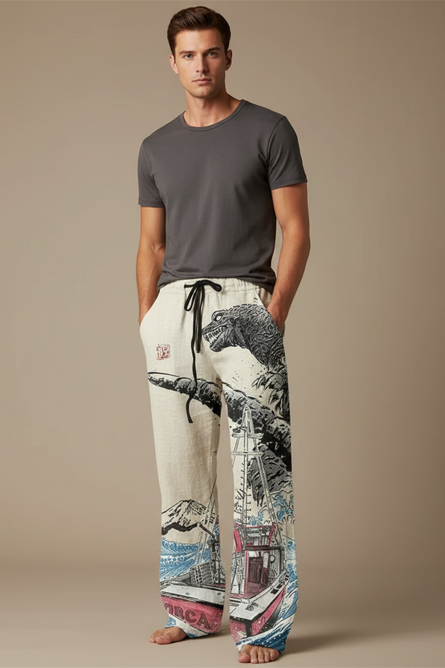 Pantalon Chinois Lin Ample Godzilla Bateau Décontracté - Multicolore