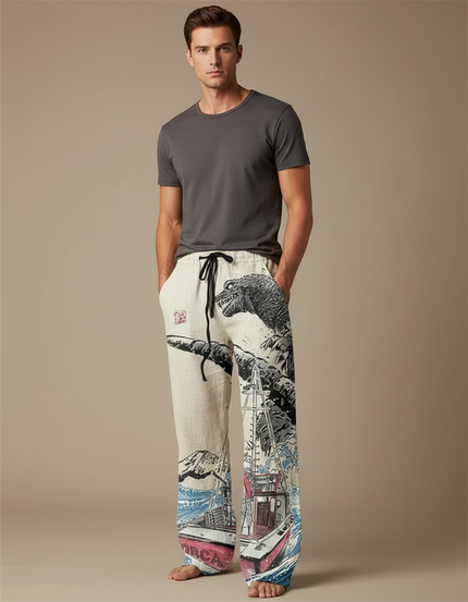 Pantalon Chinois Lin Ample Godzilla Bateau Décontracté - Multicolore