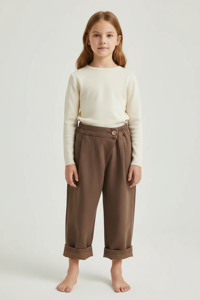 Pantalon Chinois Marron Ample Coton Décontracté Enfant - Molleton