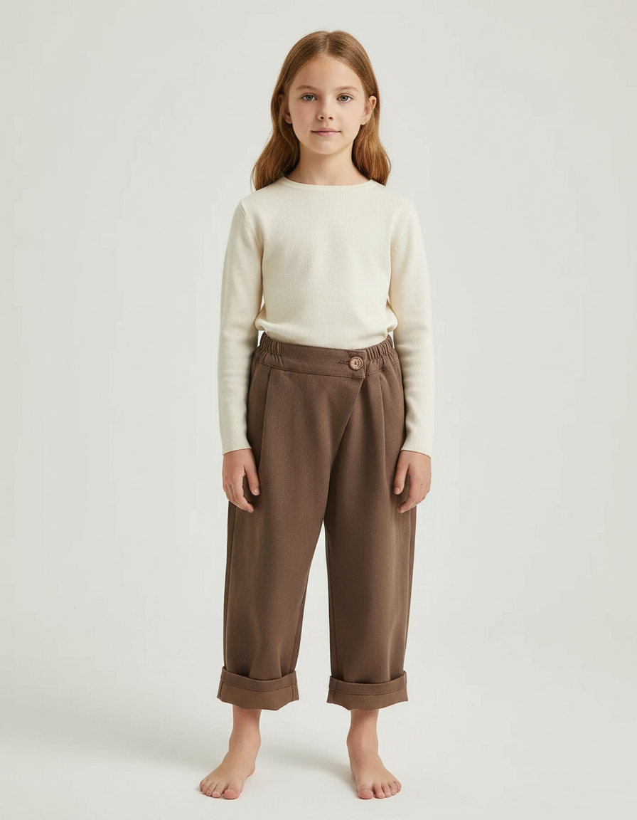 Pantalon Chinois Marron Ample Coton Décontracté Enfant - Molleton