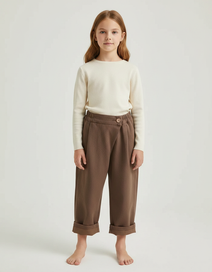 Pantalon Chinois Marron Ample Coton Décontracté Enfant - Molleton