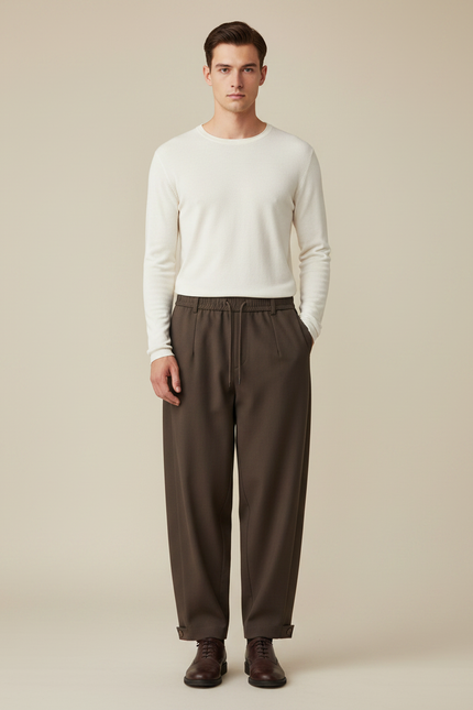 Pantalon Chinois Marron Ample Fluide Décontracté Homme - Gabardine