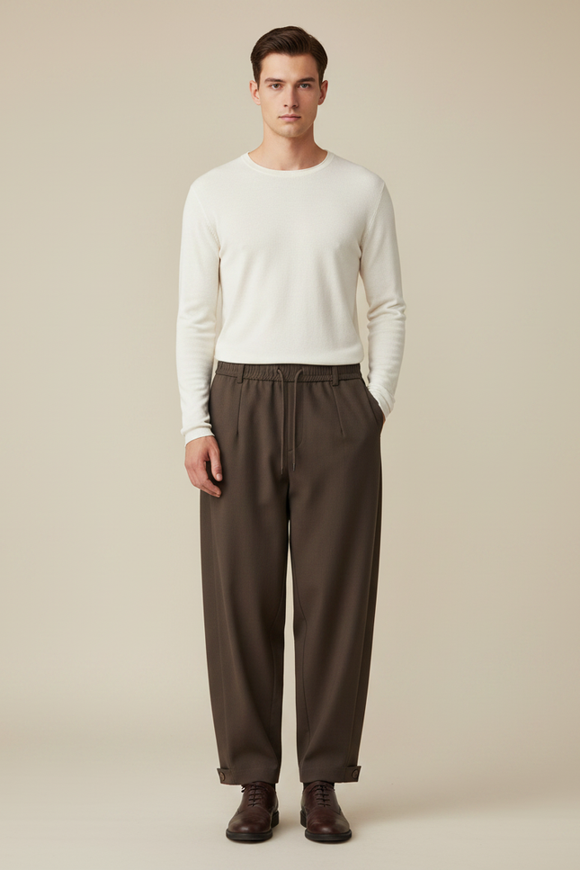 Pantalon Chinois Marron Ample Fluide Décontracté Homme - Gabardine